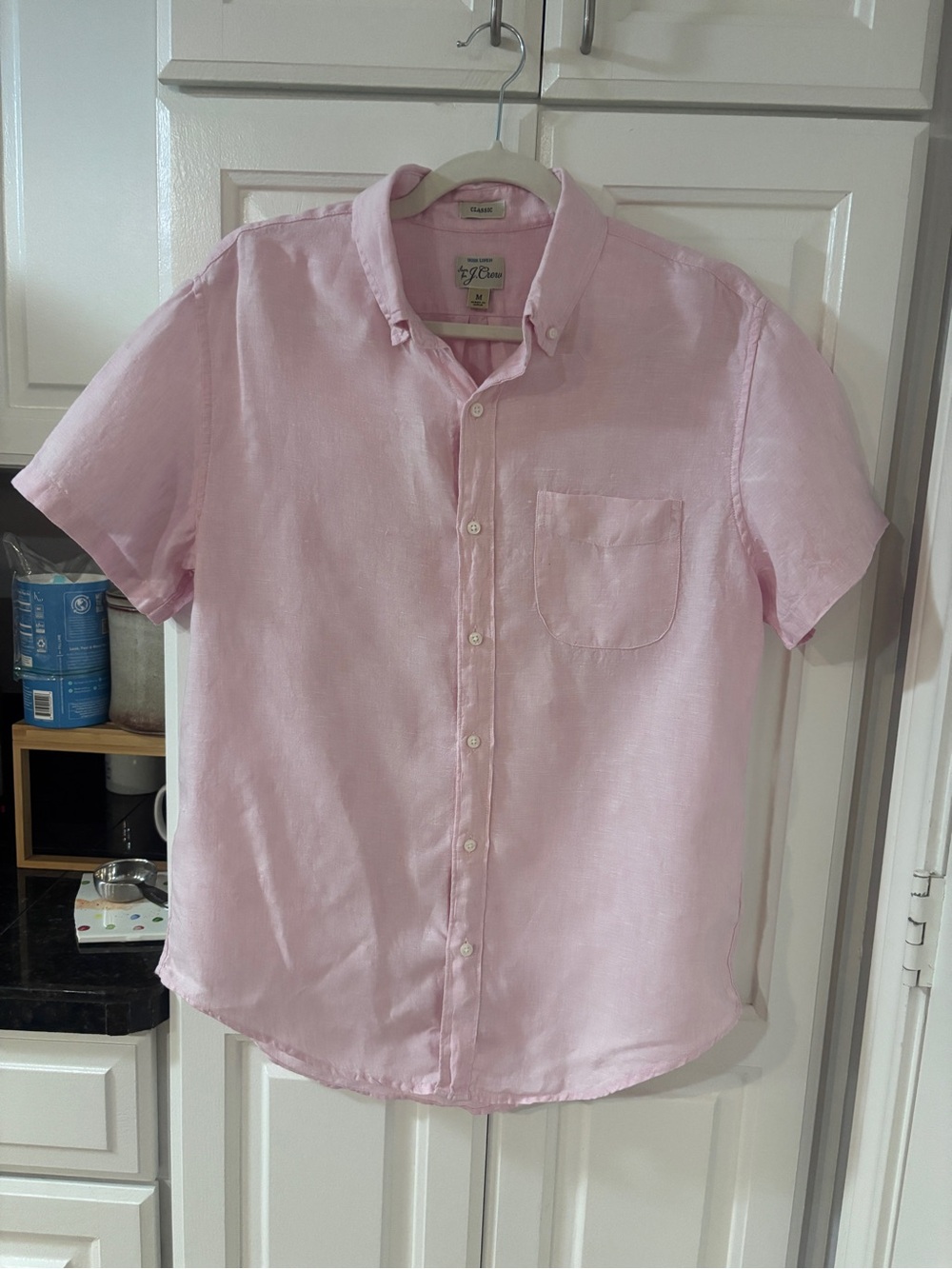 J. Crew Men's Short-Sleeve Button-Down Shirt in Light Pink